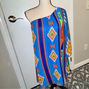 Entro Colorful One-Shoulder Sheer Dress